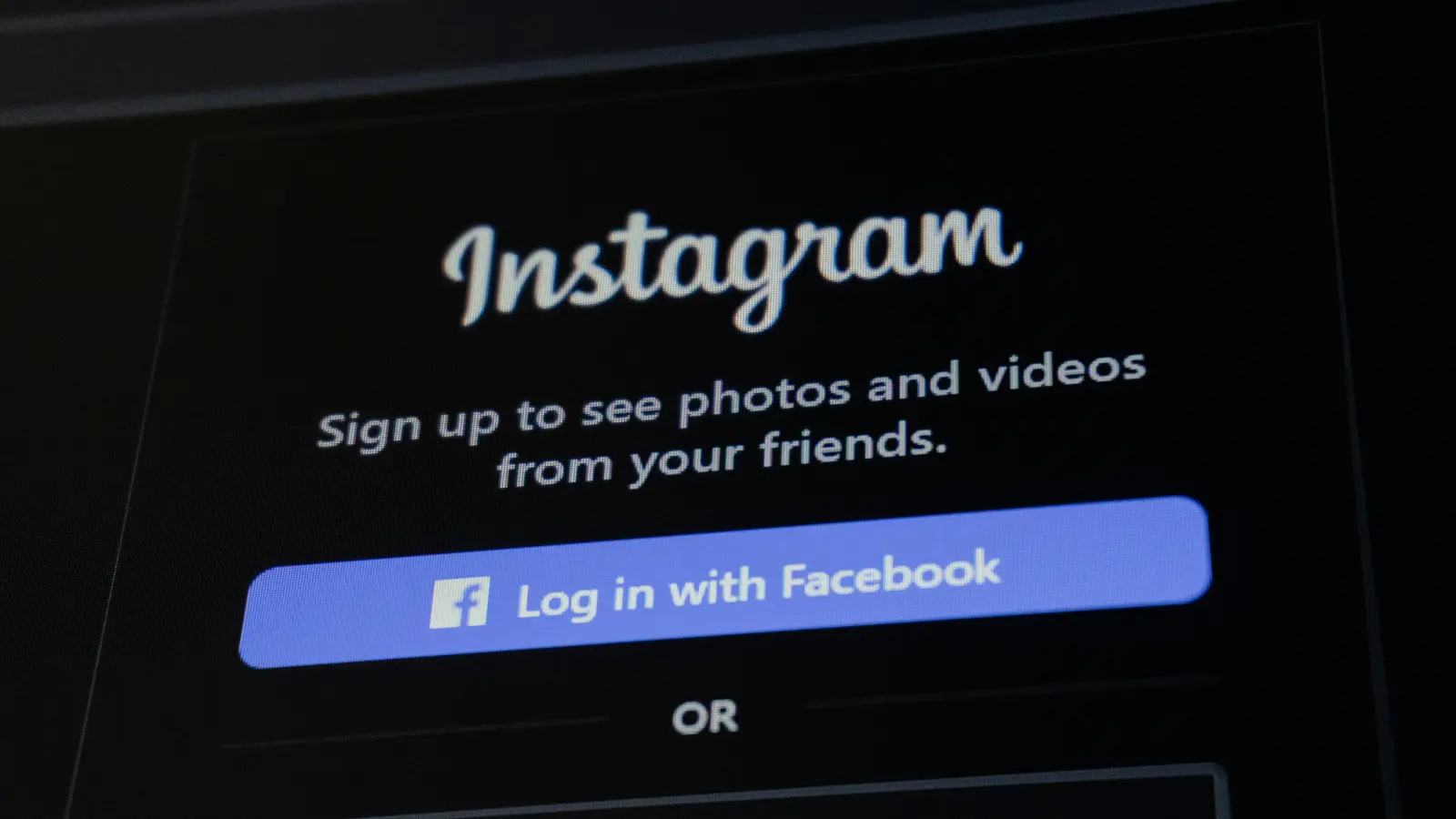 Instagram login screen with facebook login button